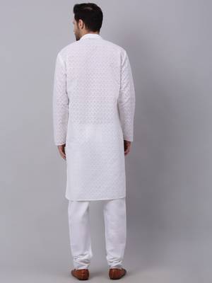 Men White Chikankari Cotton Kurta 2
