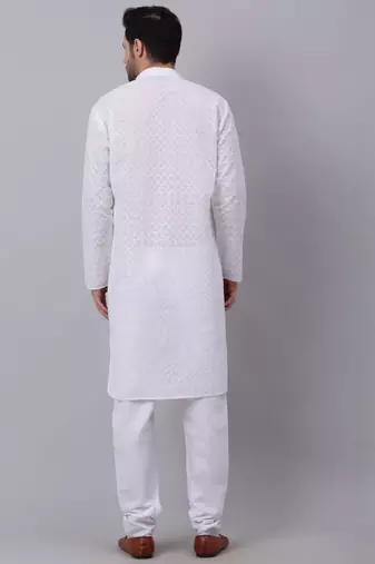 Men White Chikankari Cotton Kurta
