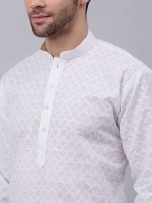 Men White Chikankari Cotton Kurta 3