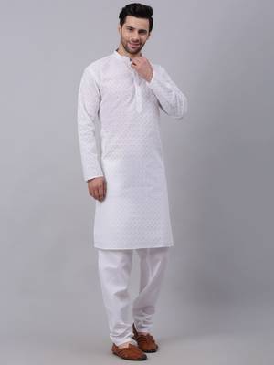 Men White Chikankari Cotton Kurta 4