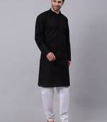 Men Black  Chikankari Cotton Kurta