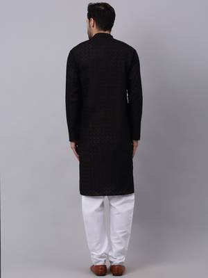 Men Black  Chikankari Cotton Kurta 3