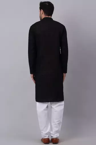 Men Black  Chikankari Cotton Kurta