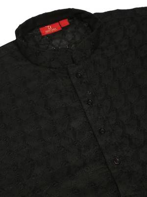 Men Black  Chikankari Cotton Kurta 7