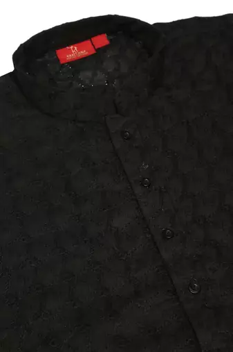 Men Black  Chikankari Cotton Kurta