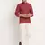 Men Cotton Jaipuri Printed Maroon Short Kurta with Roll-Up Sleeves