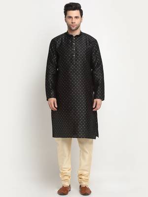 KRAFT INDIA Men Silk Polka Dotted Black Kurta Only 1