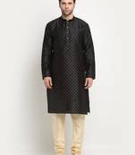 KRAFT INDIA Men Silk Polka Dotted Black Kurta Only