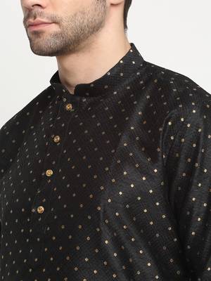KRAFT INDIA Men Silk Polka Dotted Black Kurta Only 2