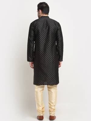 KRAFT INDIA Men Silk Polka Dotted Black Kurta Only 3