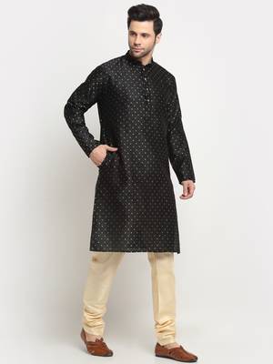 KRAFT INDIA Men Silk Polka Dotted Black Kurta Only 4