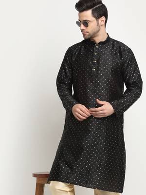 KRAFT INDIA Men Silk Polka Dotted Black Kurta Only 5