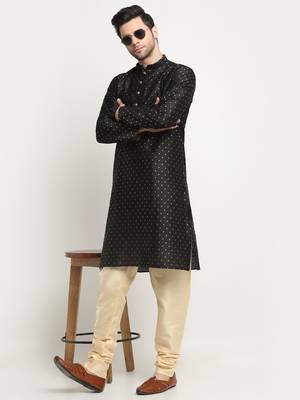 KRAFT INDIA Men Silk Polka Dotted Black Kurta Only 6