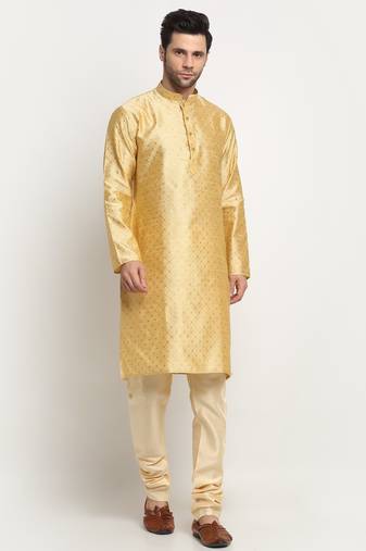 KRAFT INDIA Men Silk Polka Dotted Beige Kurta Only