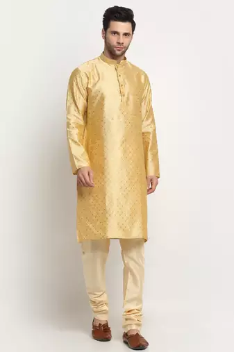KRAFT INDIA Men Silk Polka Dotted Beige Kurta Only