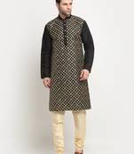 Men's Silk Embroided Black Kurta Only