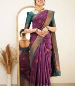 Festive Were Ethnic Motifs Banarasi Saree with Contrast Border With Blouse