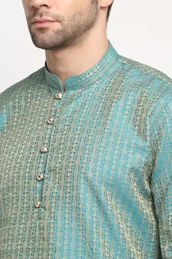 Blue Silk Blend Woven Kurta For men