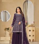 WINE FAUX GEORGETTE EMBROIDERED PLAZZO SALWAR KAMEEZ