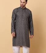 Mandarin Collor Ethnic Motif Black Kurta