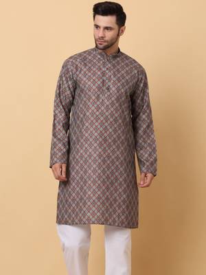 Mandarin Collor Ethnic Motif Blue Kurta 1