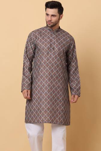 Mandarin Collor Ethnic Motif Blue Kurta