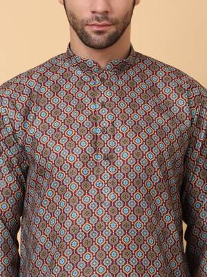 Mandarin Collor Ethnic Motif Blue Kurta 2