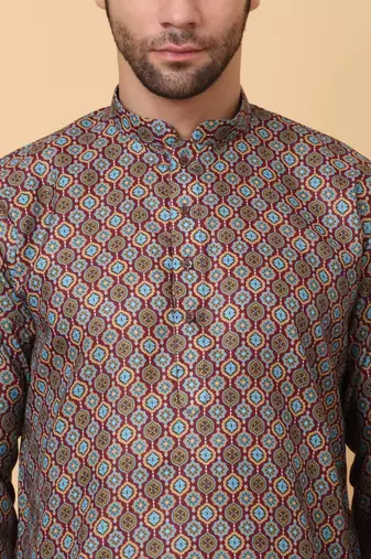 Mandarin Collor Ethnic Motif Blue Kurta