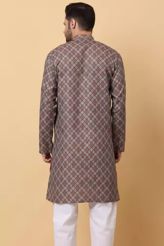 Mandarin Collor Ethnic Motif Blue Kurta