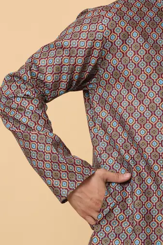 Mandarin Collor Ethnic Motif Blue Kurta