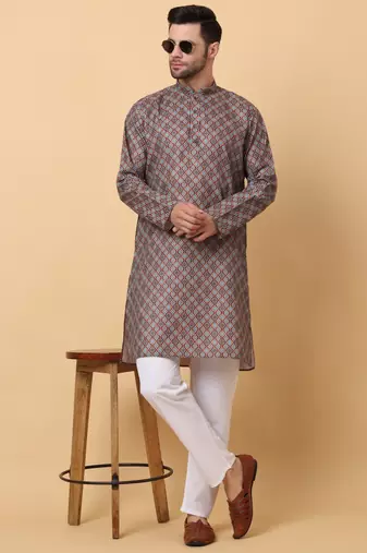 Mandarin Collor Ethnic Motif Blue Kurta