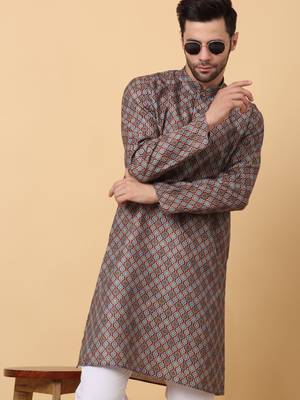 Mandarin Collor Ethnic Motif Blue Kurta 6