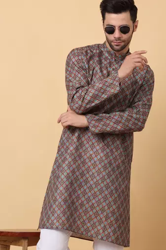 Mandarin Collor Ethnic Motif Blue Kurta