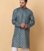 Mandarin Collor Ethnic Motif Green Kurta