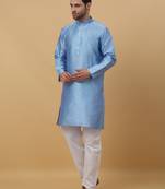 Blue jacquard printed kurta for men