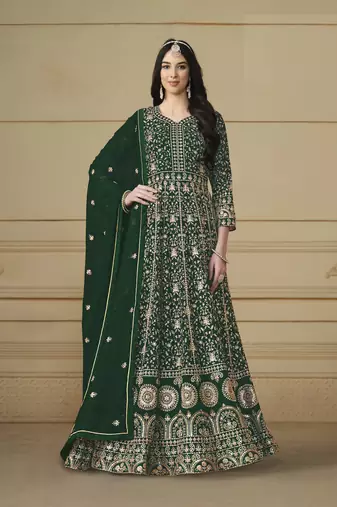 GREEN GEORGETTE EMBROIDERED ANARKALI SALWAR KAMEEZ