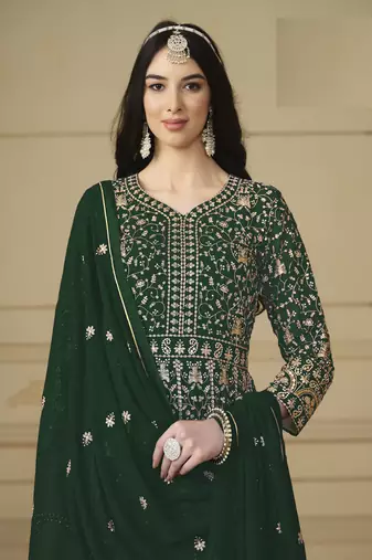 GREEN GEORGETTE EMBROIDERED ANARKALI SALWAR KAMEEZ