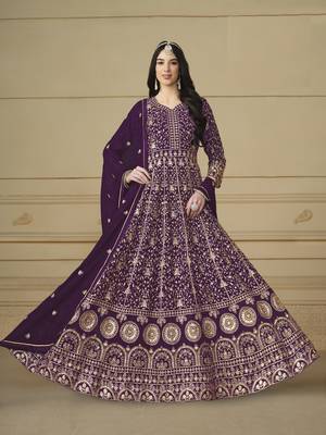 WINE GEORGETTE EMBROIDERED ANARKALI SALWAR KAMEEZ 1