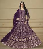 WINE GEORGETTE EMBROIDERED ANARKALI SALWAR KAMEEZ