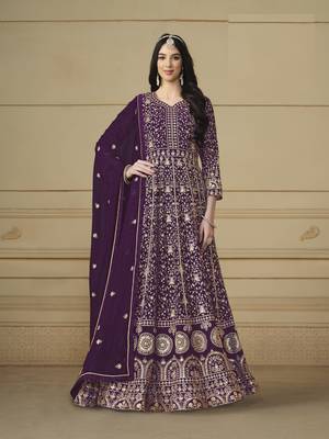 WINE GEORGETTE EMBROIDERED ANARKALI SALWAR KAMEEZ 2