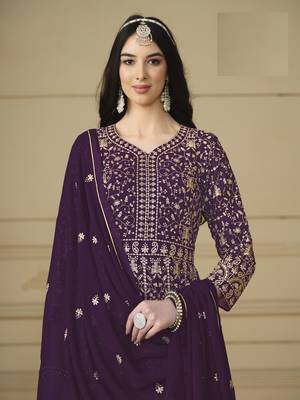 WINE GEORGETTE EMBROIDERED ANARKALI SALWAR KAMEEZ 3