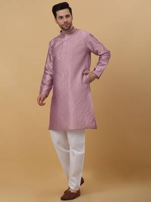 Pink jacquard printed kurta for men 1