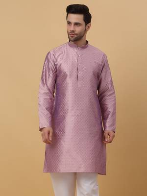 Pink jacquard printed kurta for men 4