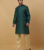 Dark Green jacquard printed kurta for men