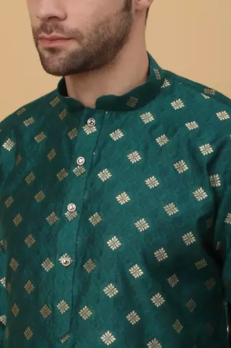 Dark Green jacquard printed kurta for men