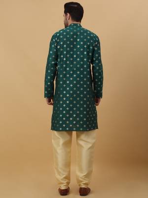 Dark Green jacquard printed kurta for men 3