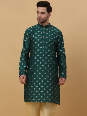 Dark Green jacquard printed kurta for men 4