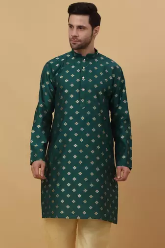 Dark Green jacquard printed kurta for men