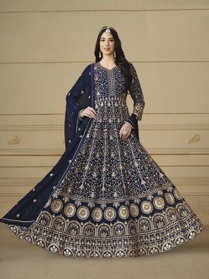 NAVY BLUE GEORGETTE EMBROIDERED ANARKALI SALWAR KAMEEZ 1