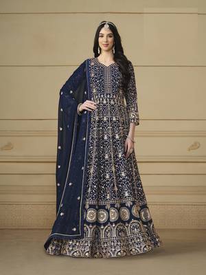 NAVY BLUE GEORGETTE EMBROIDERED ANARKALI SALWAR KAMEEZ 2